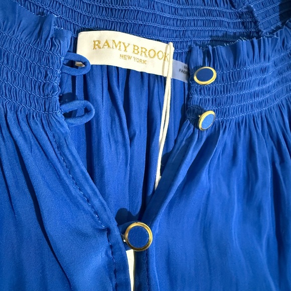 Ramy Brook Pierre Smocked Waist Elbow Sleeve Mosaic Blue Mini Dress, size m, NWT - Picture 7 of 12